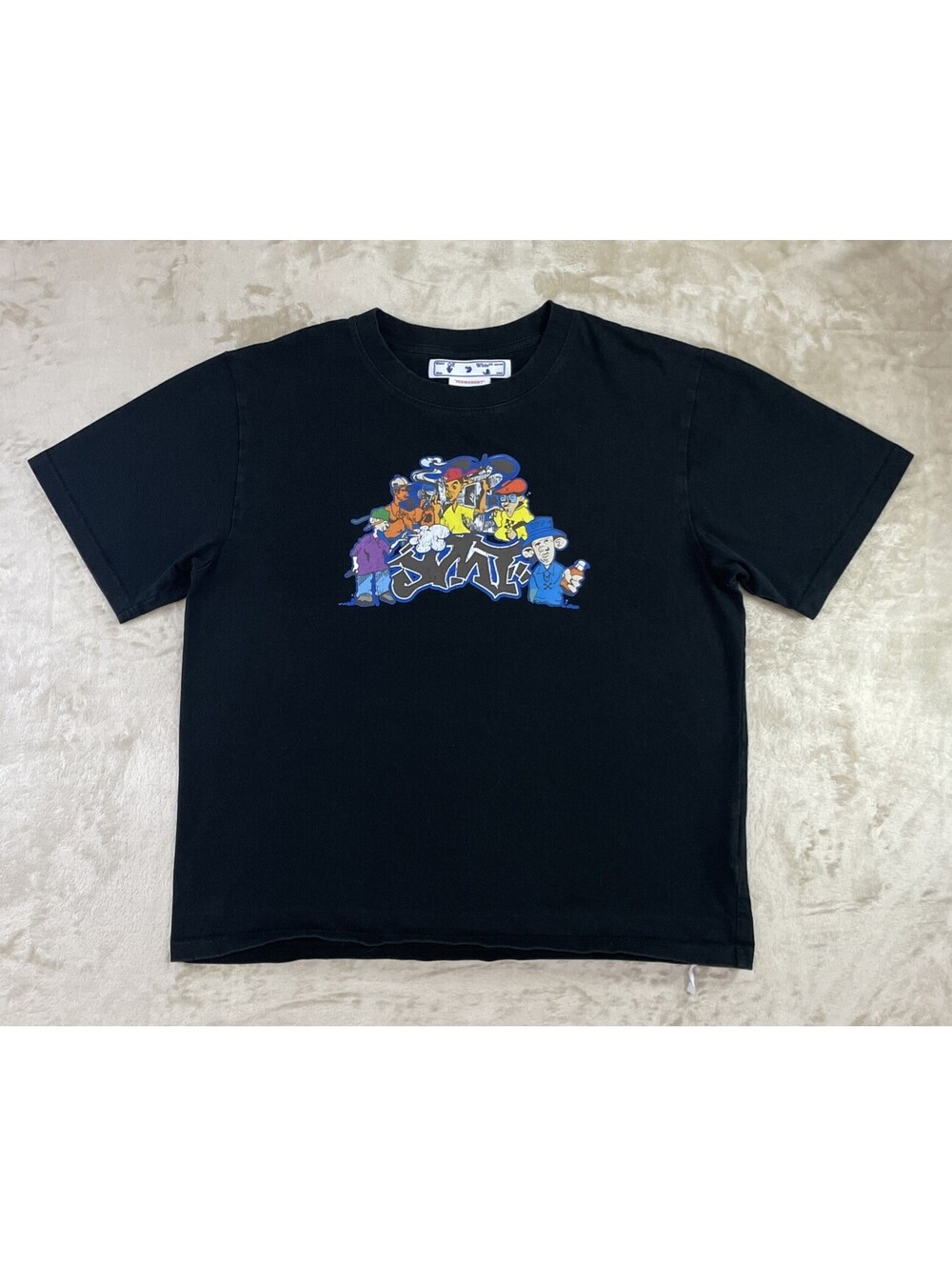 Off-White Virgil Abloh Graff Pupp Over Skate Permanent Label Black Tee Mens XL